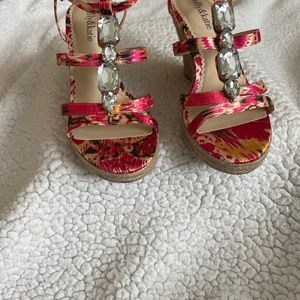 Rarely worn, Beautiful, pink wedge sandals with bling” perfect for date night